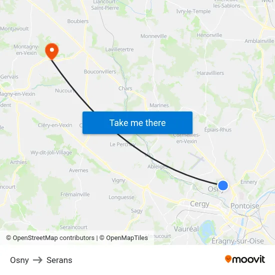 Osny to Serans map