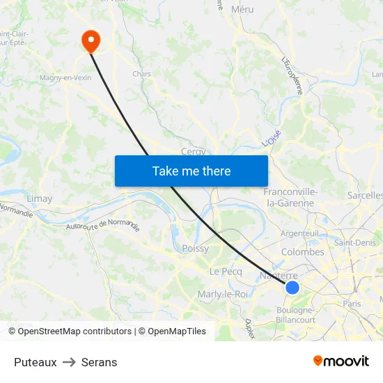 Puteaux to Serans map
