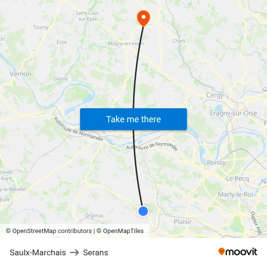 Saulx-Marchais to Serans map