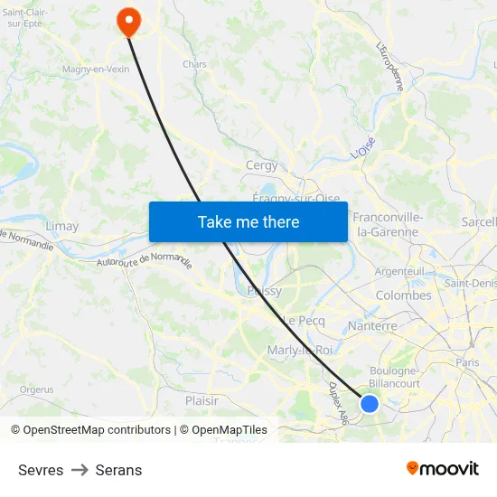 Sevres to Serans map