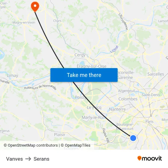 Vanves to Serans map