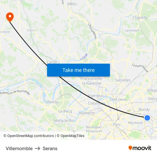 Villemomble to Serans map
