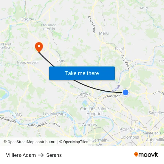 Villiers-Adam to Serans map