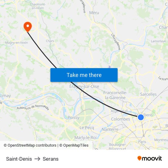 Saint-Denis to Serans map