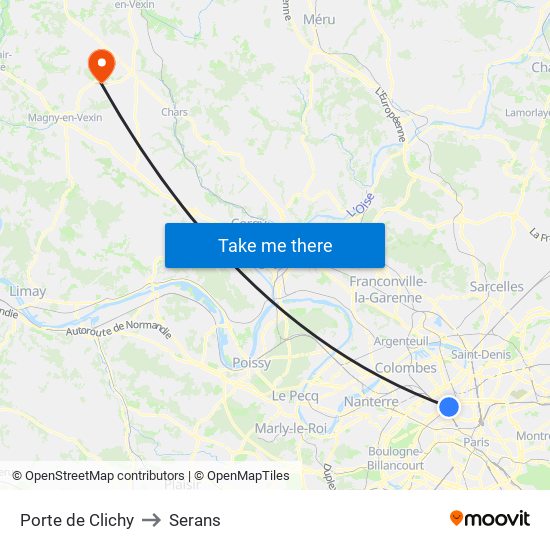 Porte de Clichy to Serans map