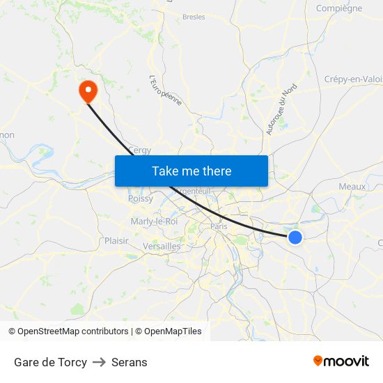 Gare de Torcy to Serans map