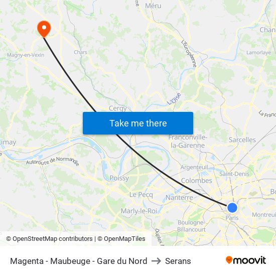 Magenta - Maubeuge - Gare du Nord to Serans map