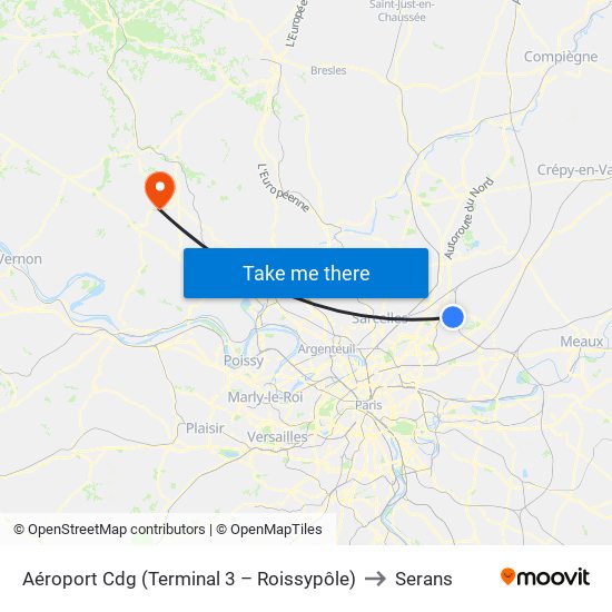 Aéroport Cdg (Terminal 3 – Roissypôle) to Serans map