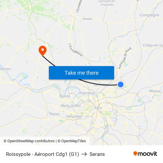 Roissypole - Aéroport Cdg1 (G1) to Serans map