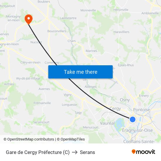 Gare de Cergy Préfecture (C) to Serans map
