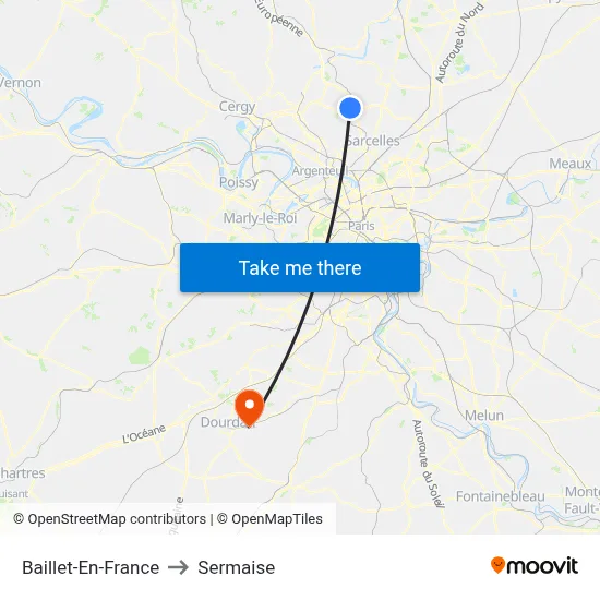 Baillet-En-France to Sermaise map