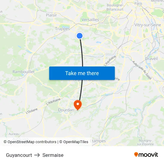 Guyancourt to Sermaise map