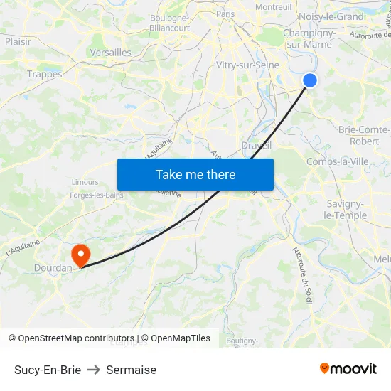Sucy-En-Brie to Sermaise map