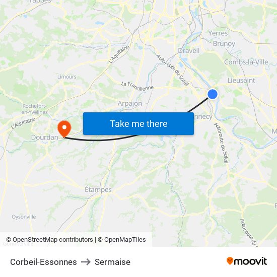 Corbeil-Essonnes to Sermaise map