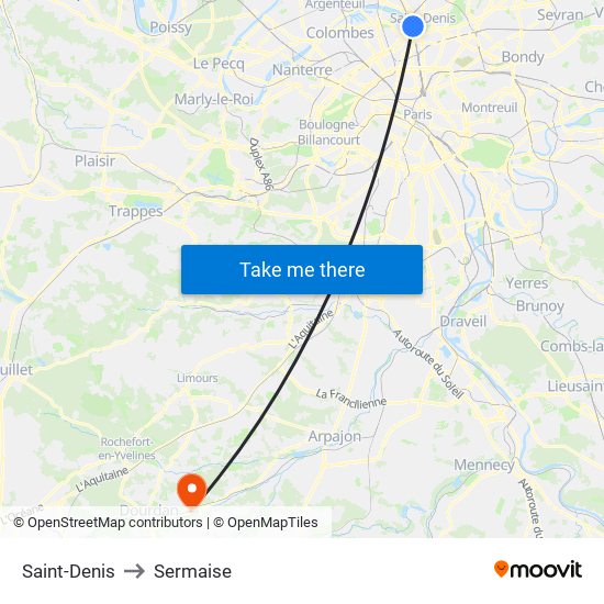 Saint-Denis to Sermaise map