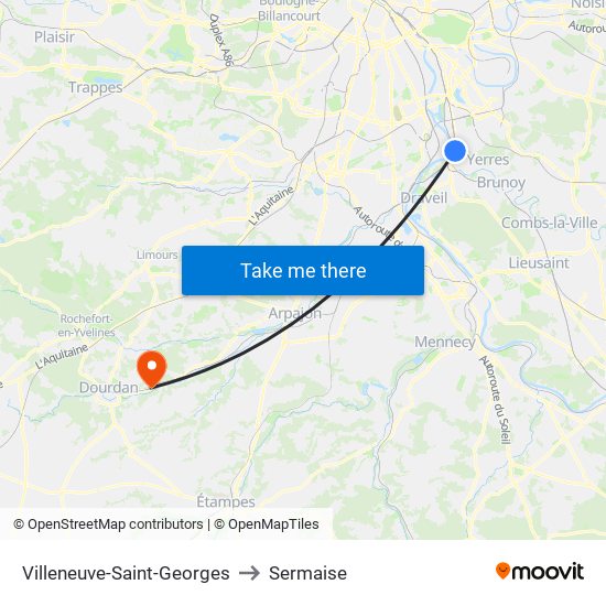Villeneuve-Saint-Georges to Sermaise map