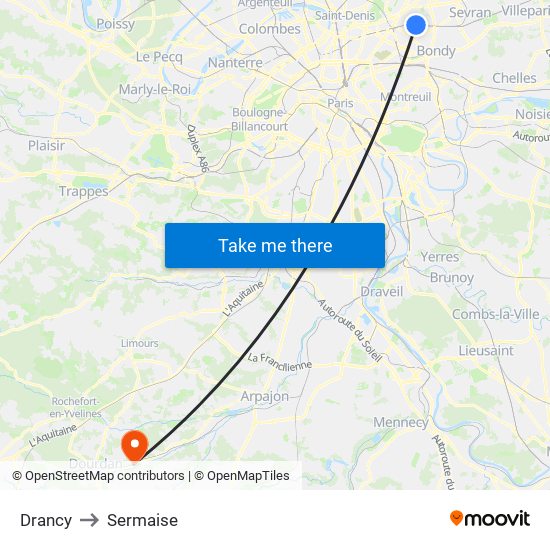 Drancy to Sermaise map