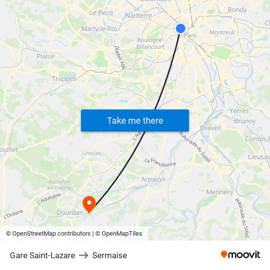 Gare Saint-Lazare to Sermaise map