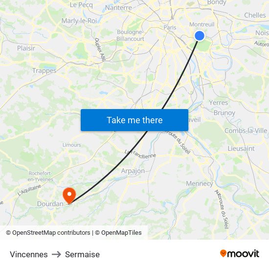 Vincennes to Sermaise map