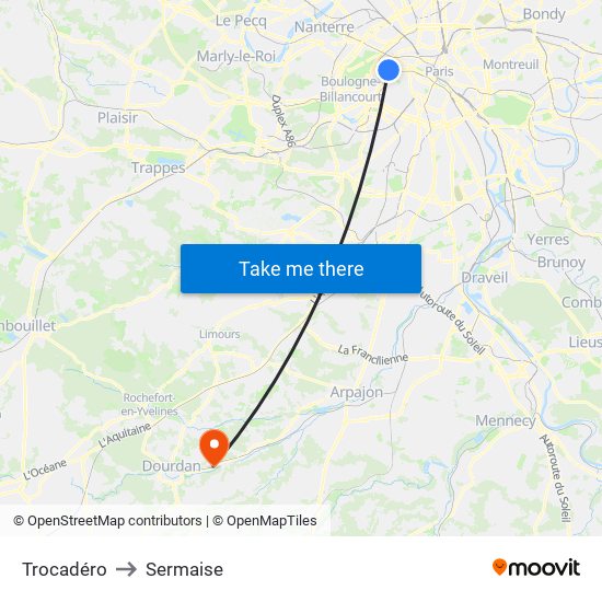 Trocadéro to Sermaise map