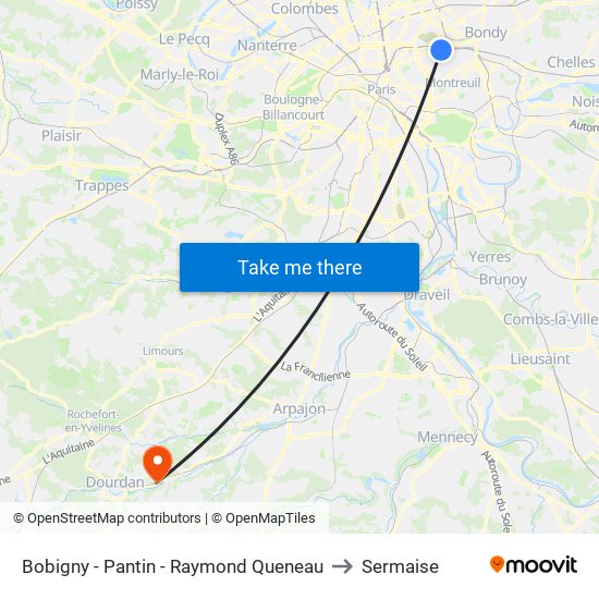 Bobigny - Pantin - Raymond Queneau to Sermaise map