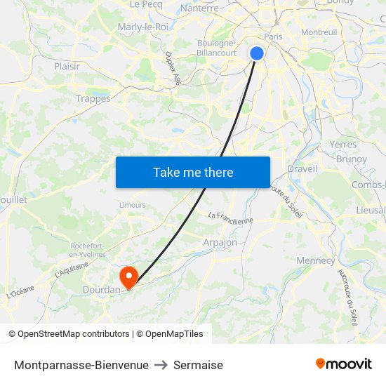 Montparnasse-Bienvenue to Sermaise map