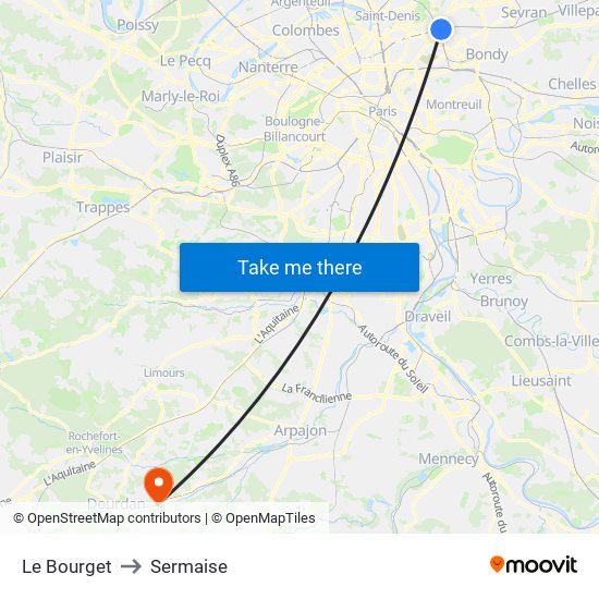 Le Bourget to Sermaise map