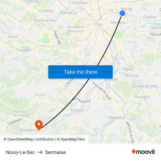Noisy-Le-Sec to Sermaise map