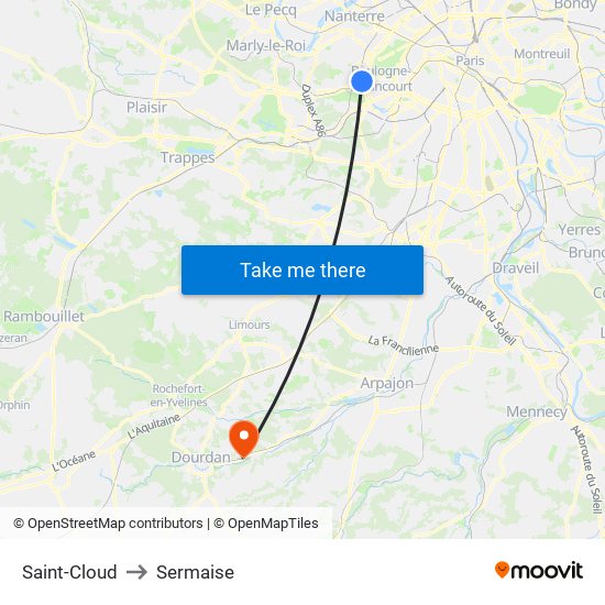 Saint-Cloud to Sermaise map