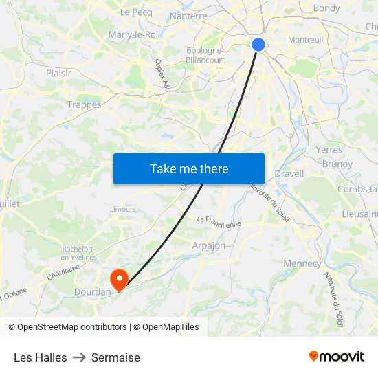 Les Halles to Sermaise map