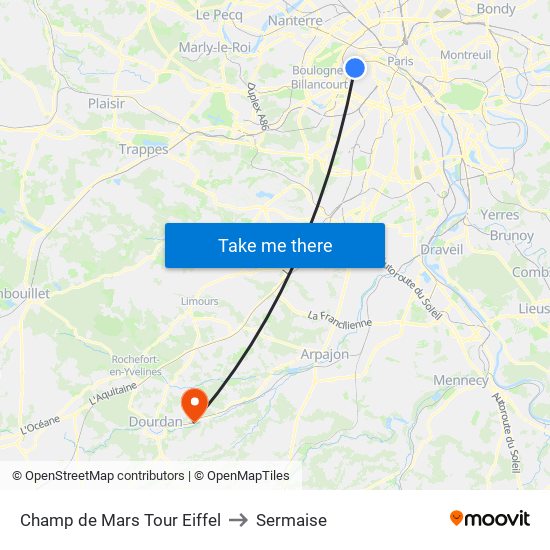 Champ de Mars Tour Eiffel to Sermaise map