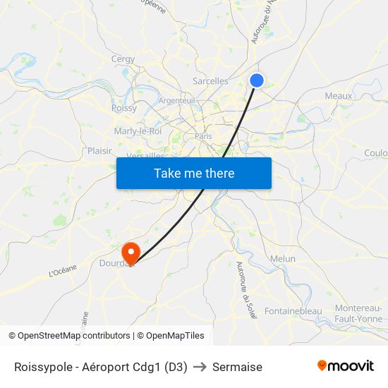 Roissypole - Aéroport Cdg1 (D3) to Sermaise map