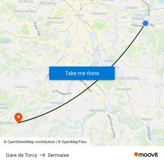 Gare de Torcy to Sermaise map