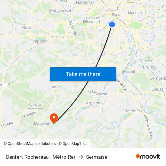 Denfert-Rochereau - Métro-Rer to Sermaise map