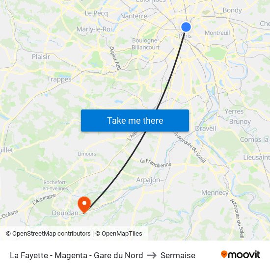 La Fayette - Magenta - Gare du Nord to Sermaise map