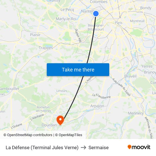 La Défense (Terminal Jules Verne) to Sermaise map