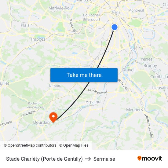 Stade Charléty (Porte de Gentilly) to Sermaise map