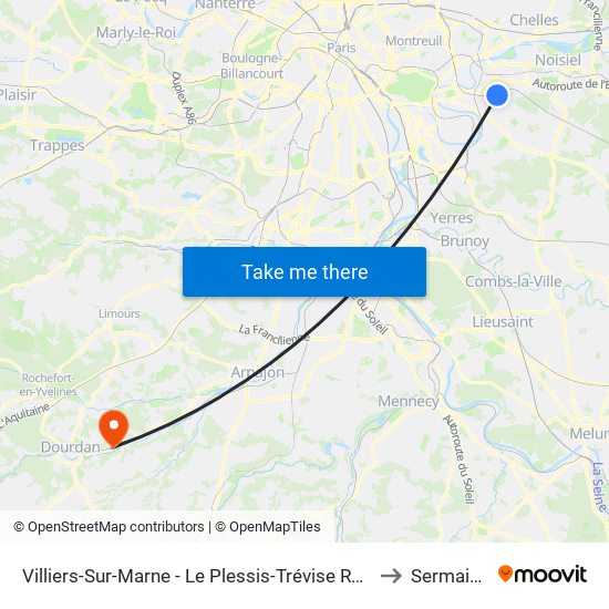 Villiers-Sur-Marne - Le Plessis-Trévise RER to Sermaise map