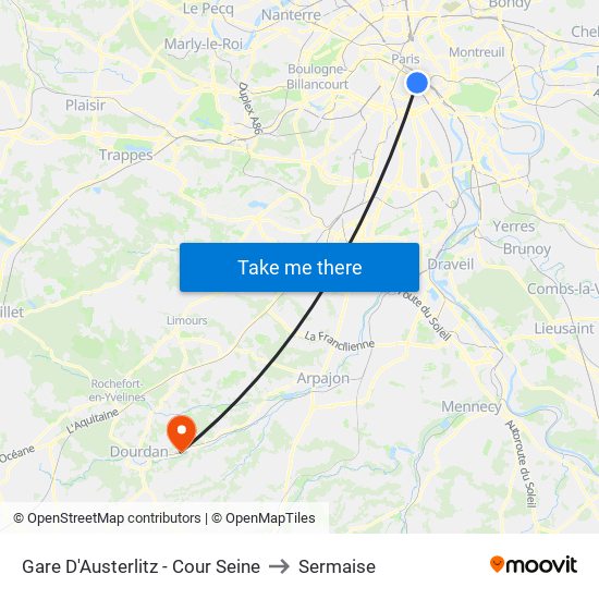 Gare D'Austerlitz - Cour Seine to Sermaise map