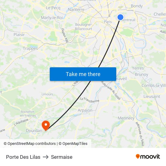 Porte Des Lilas to Sermaise map