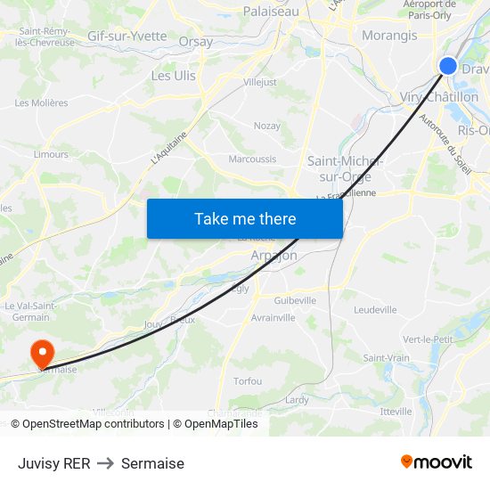 Juvisy RER to Sermaise map