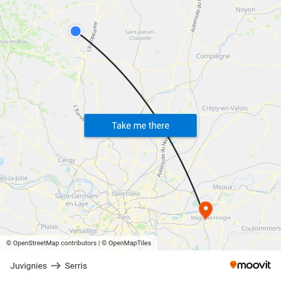 Juvignies to Serris map