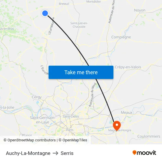 Auchy-La-Montagne to Serris map