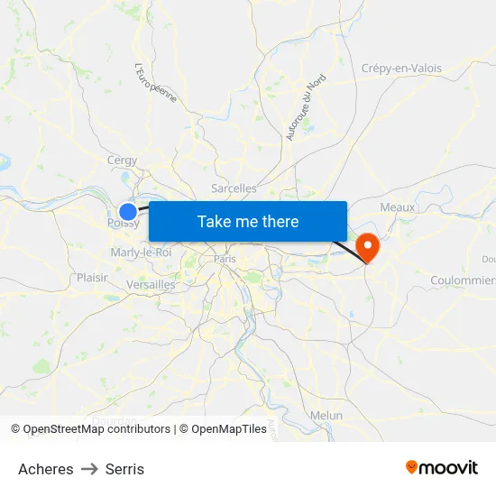 Acheres to Serris map