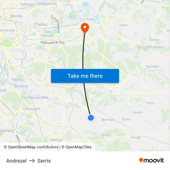 Andrezel to Serris map