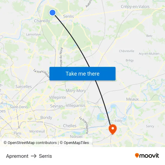 Apremont to Serris map