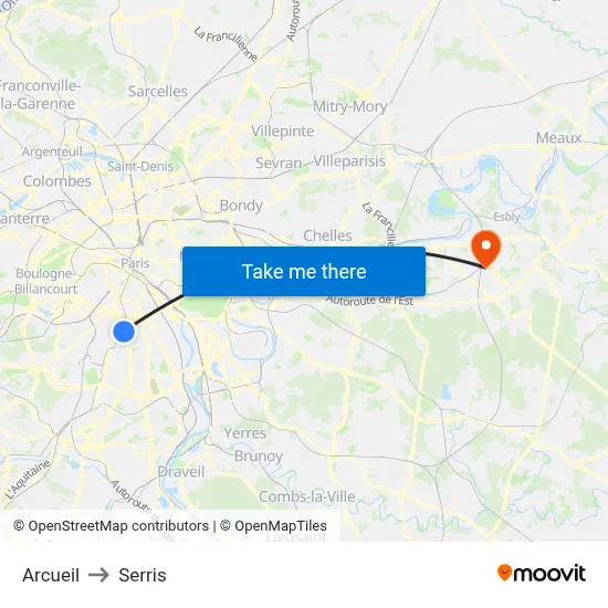 Arcueil to Serris map