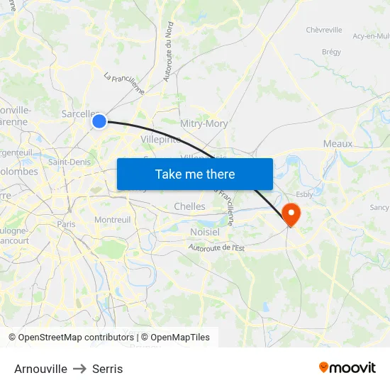 Arnouville to Serris map