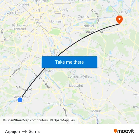 Arpajon to Serris map