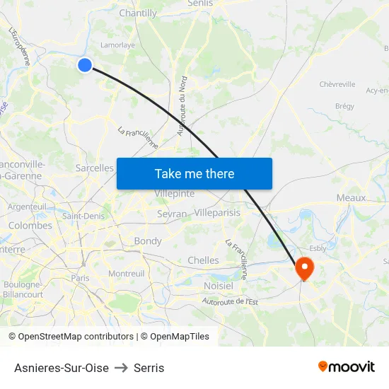 Asnieres-Sur-Oise to Serris map